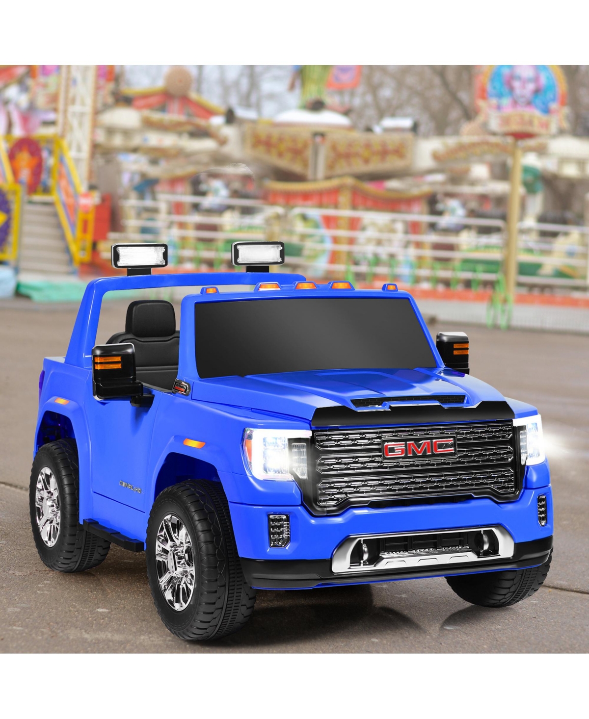 Gymax 12V Licensed Gmc Kids Ride On Car 2-Seater Truck w/ Remote Control Blue - Blue+black