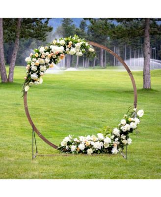 7.4 FT Round Wedding Arch Wooden Arbor Backdrop Stand with Triangular-Shaped Base