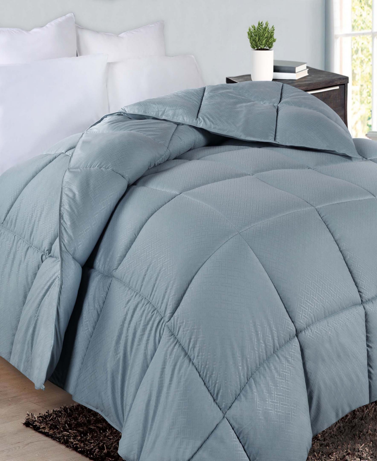 Superior Monochrome Basketweave Plush Microfiber Down Alternative Comforter, Full/queen In Smoke Blue