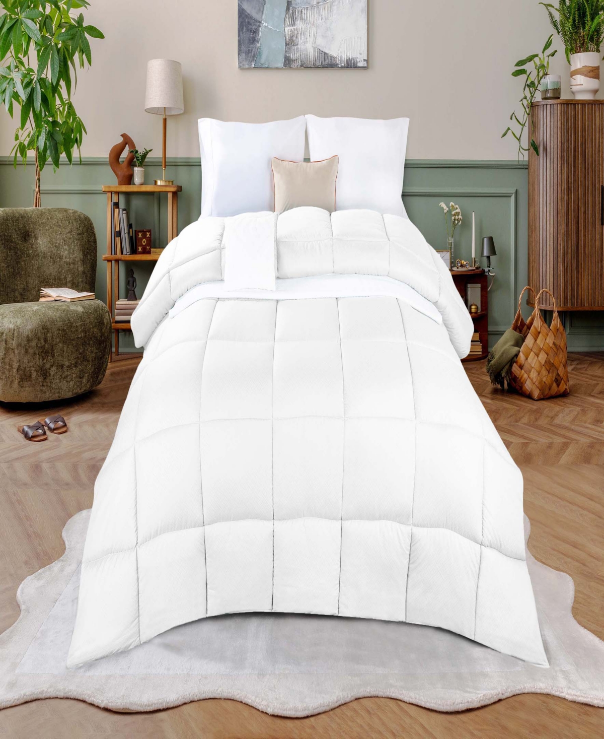 Superior Monochrome Basketweave Plush Microfiber Down Alternative Comforter, King In White