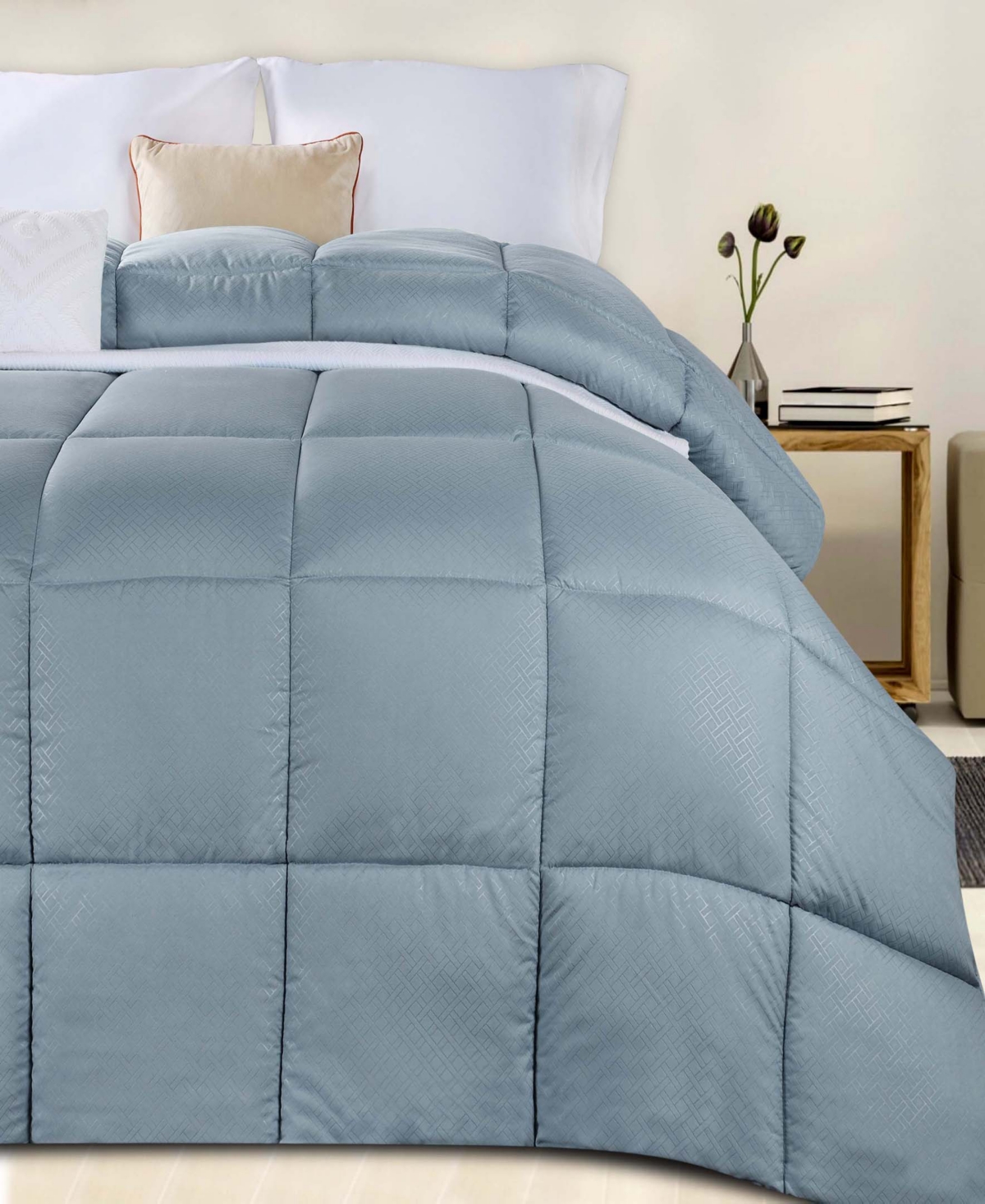 Superior Monochrome Basketweave Plush Microfiber Down Alternative Comforter, Full/queen In Smoke Blue