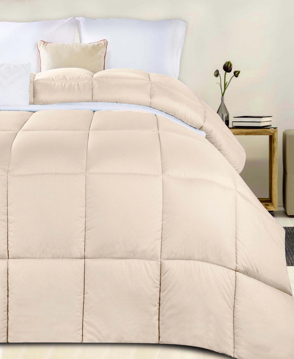 SUPERIOR MONOCHROME BASKETWEAVE PLUSH MICROFIBER DOWN ALTERNATIVE COMFORTER, FULL/QUEEN 