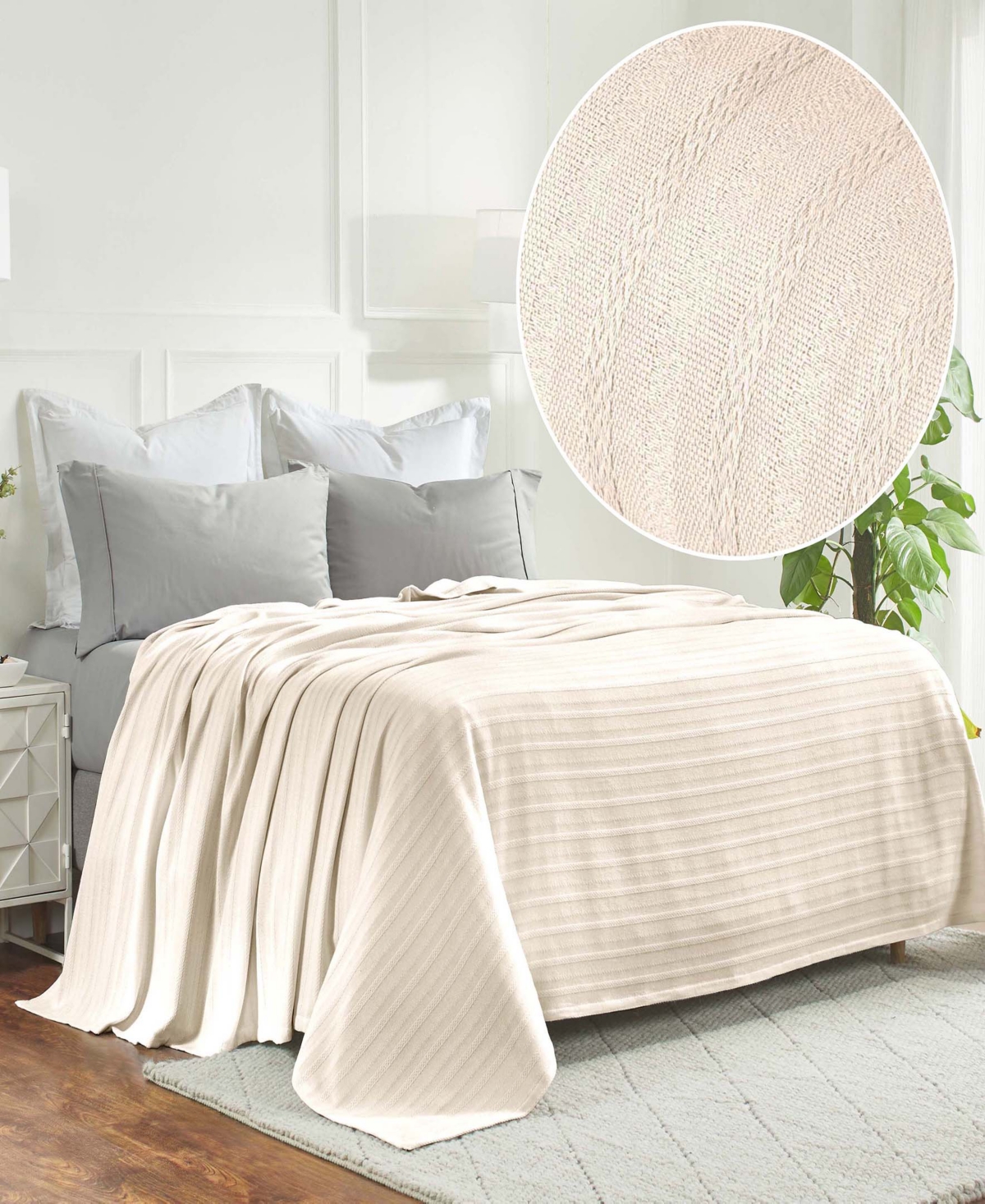 Superior Clara Cotton Textured Striped Lightweight Woven Blanket, Twin In Ivory