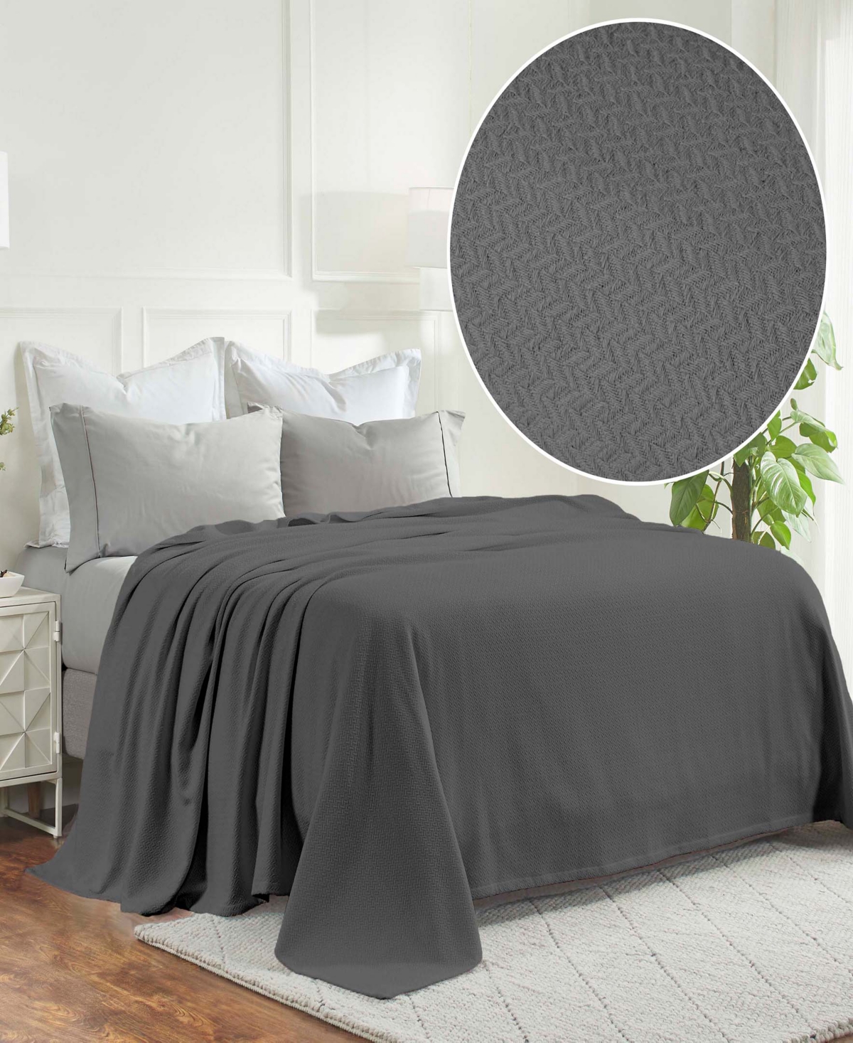 Superior Nobel Cotton Jacquard Dobby Weave Textured Chevron Lightweight Woven Blanket, Full/queen In Charcoal