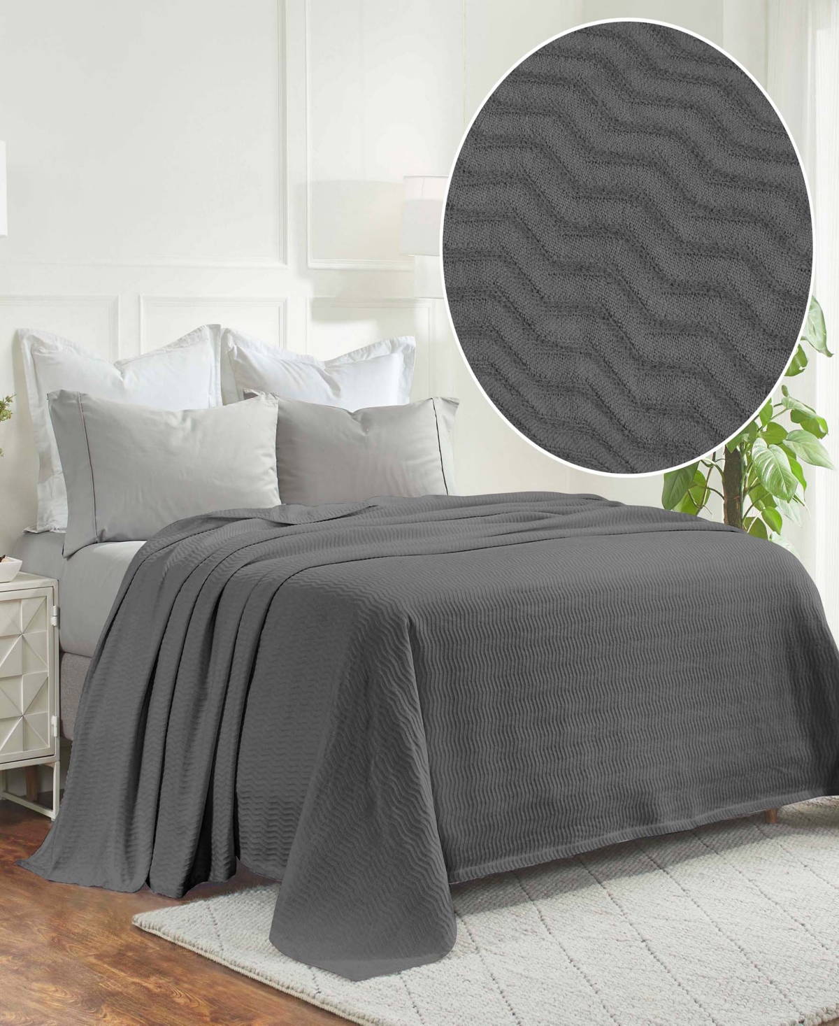 Superior Jena Cotton Textured Chevron Lightweight Woven Blanket, Twin In Charcoal