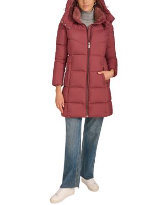 Women's Hooded Faux-Fur-Lined Midi Puffer Coat