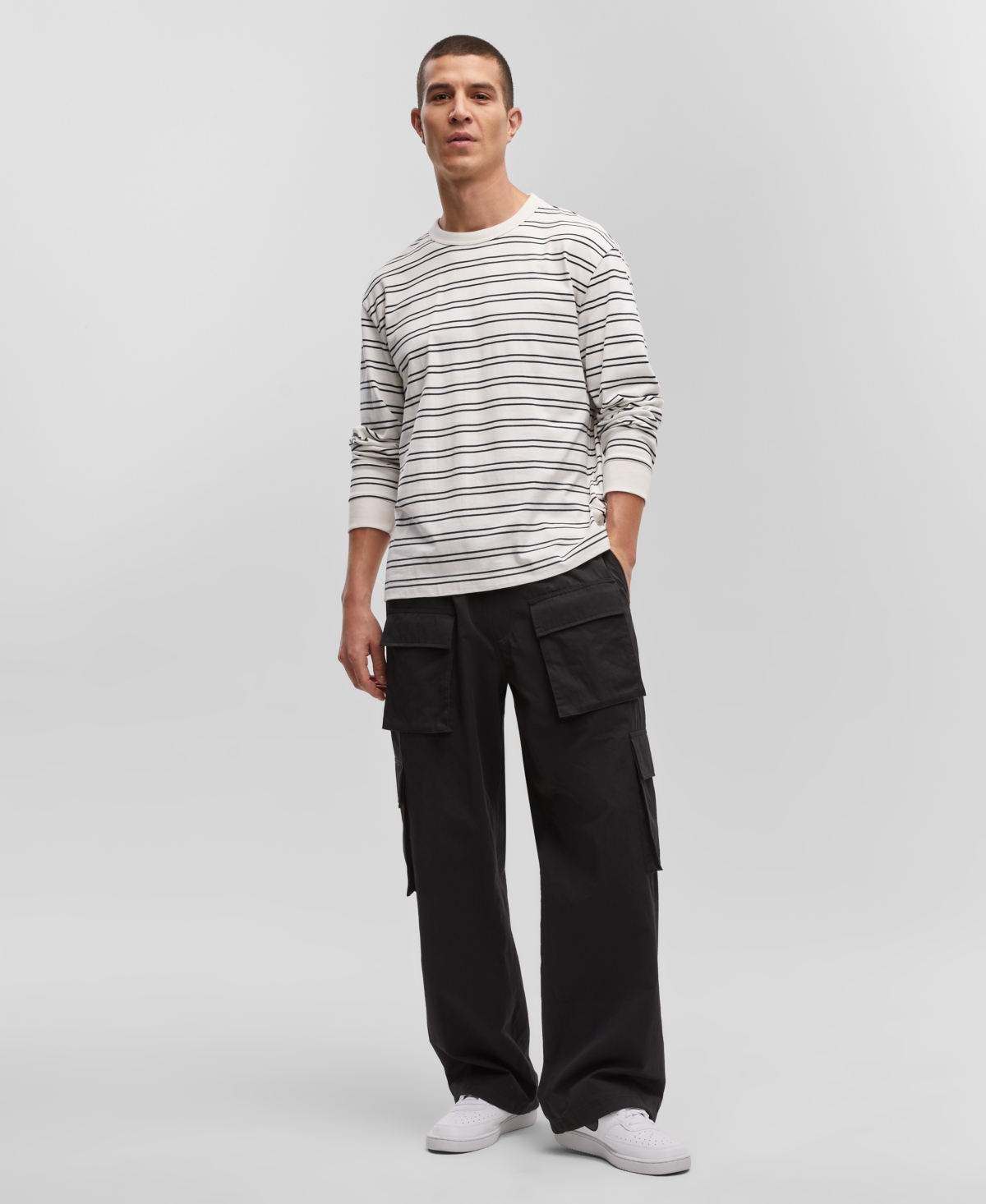 MODE OF ONE MEN'S LONG-SLEEVE RELAXED STRIPE T-SHIRT, CREATED FOR MACY'S 