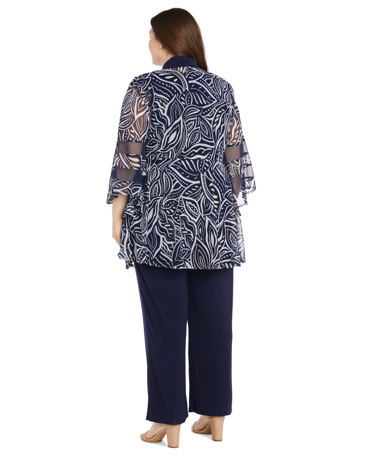 R & M Richards Plus Size Sheer Jacket, Sleeveless Top and Pants Set -White