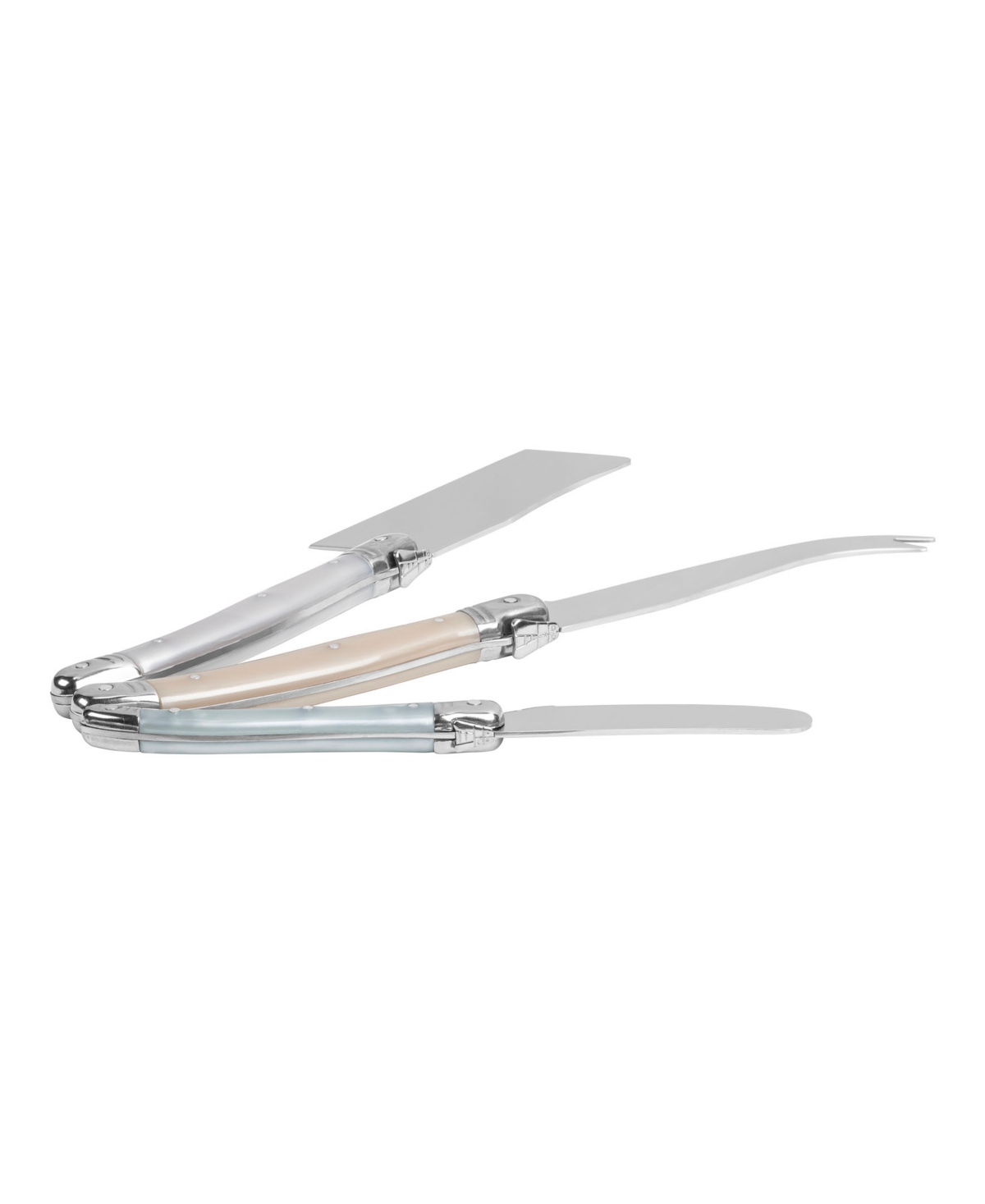 French Home Laguiole Cheese 3-piece Knife Set With Mother Of Pearl Handles In Tan,blue,white