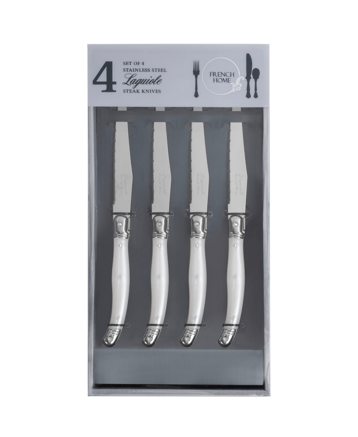 French Home Set Of 4 Laguiole Steak Knives In Pearlized White