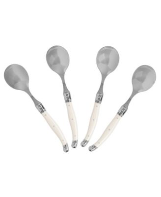 Set of 4, Laguiole Soup Spoons with Faux Ivory Handles