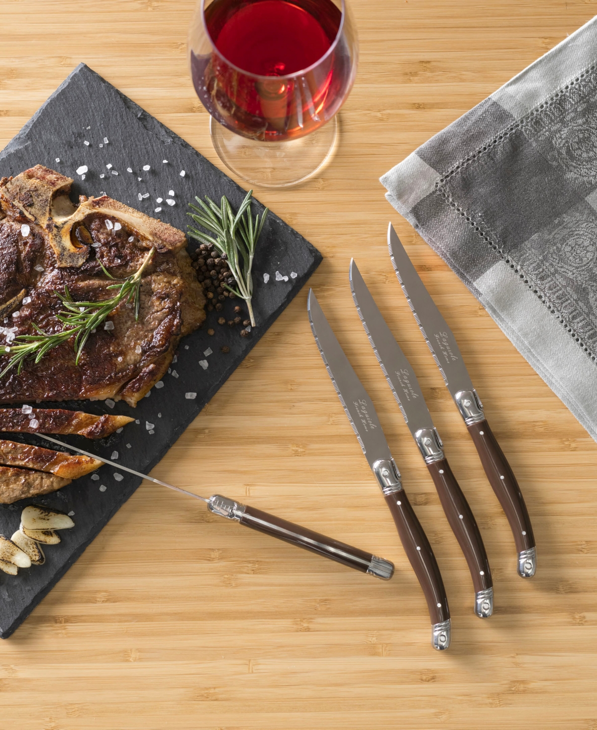 French Home Set Of 4 Laguiole Steak Knives In Chocolate Brown