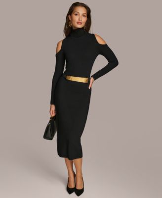 Donna Karan New York Petite Cold-Shoulder Sweater Dress - Macy's