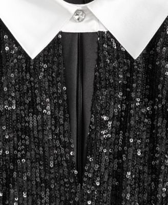 Women's Collared Sequin French Cuff Dress