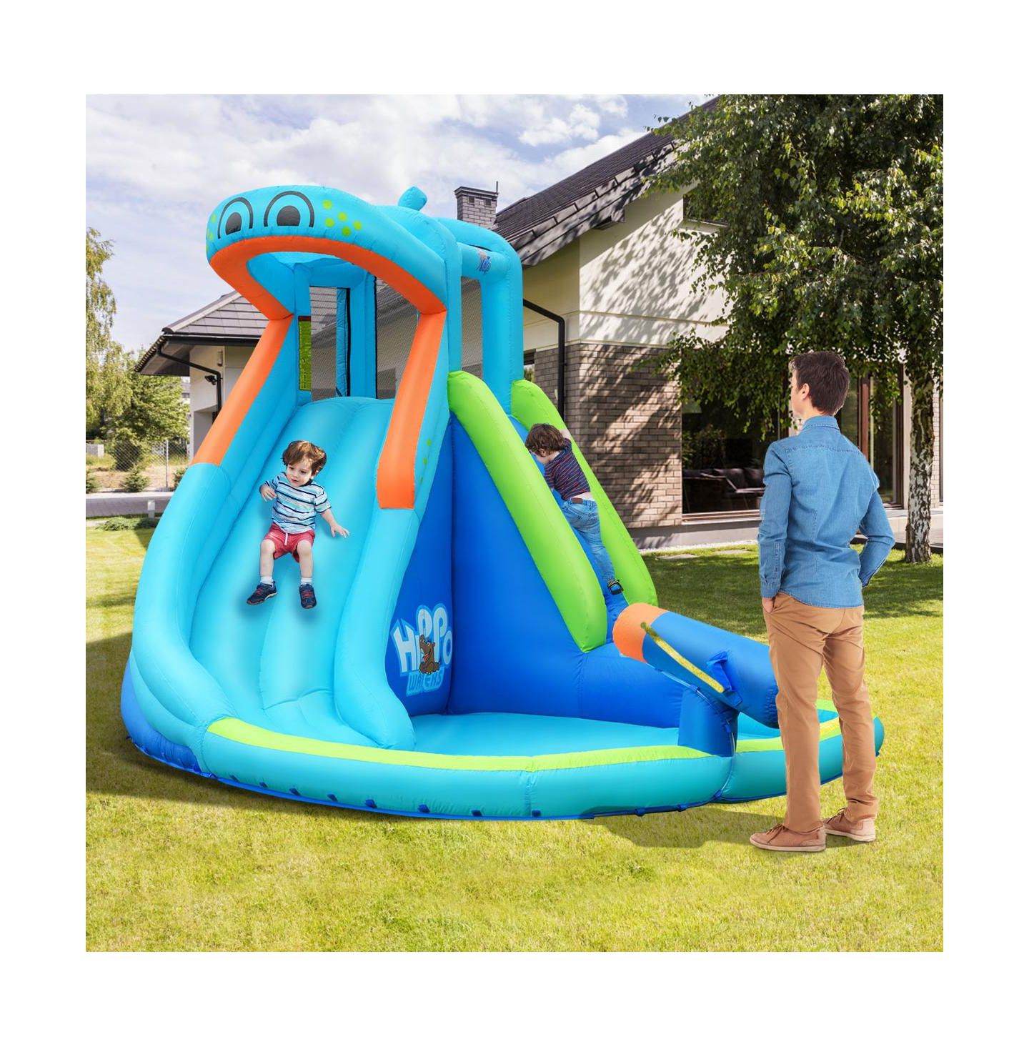 Детская игрушка INOLAIT Hippo Water Bouncer Water Slide Inflatable Pool, 12.5'L x 9.5'W x 7.5'H, Ages 3-10 — фото 5