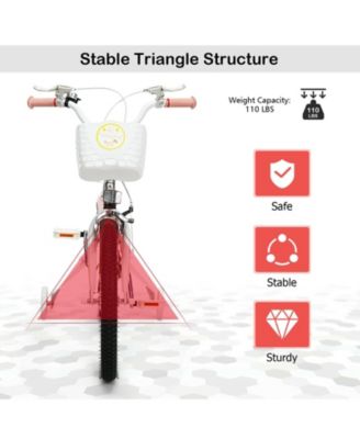 18 Inch Kids Adjustable Bike with Training Wheels - Pink