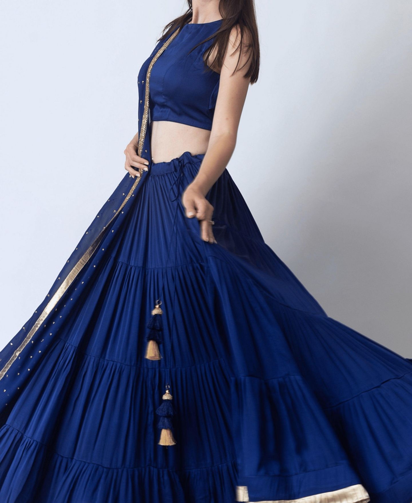 Женские платья RAAS Royal Blue Lehenga Choli with Gold Trim, цвет: Королевский синий — фото 4