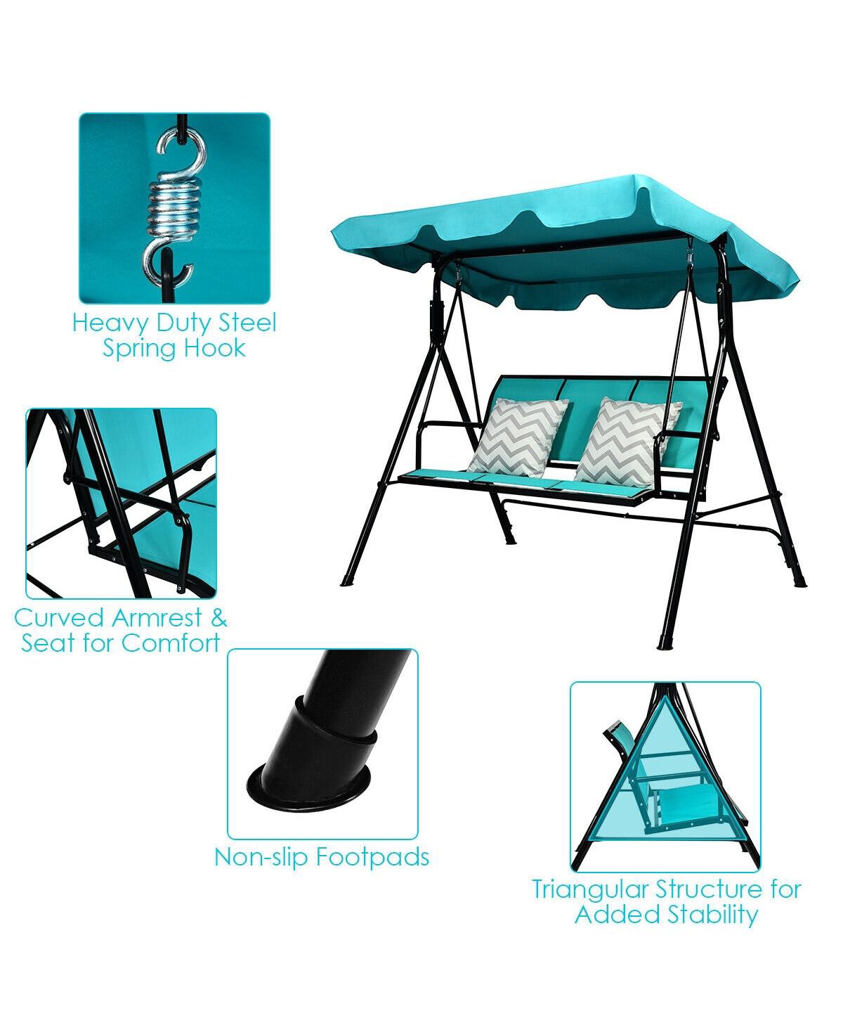Sugift 3 Person Steel Frame Patio Swing with Polyester Angle and Adjustable Canopy