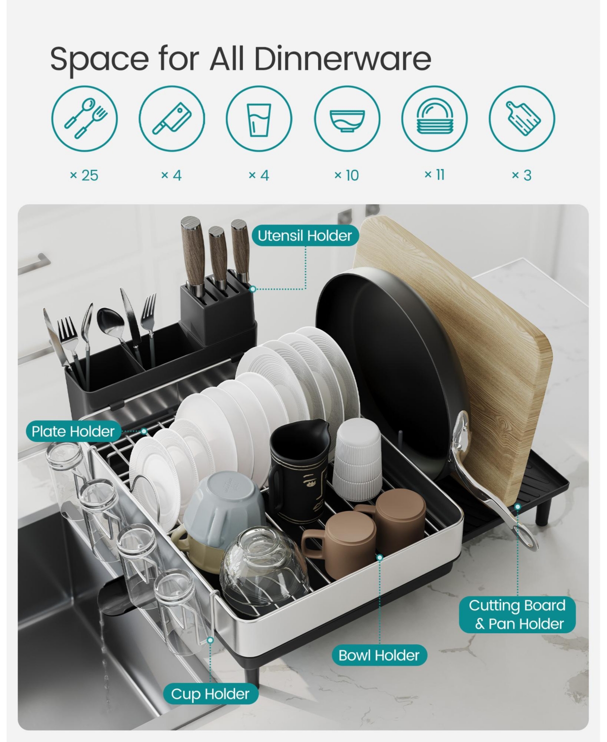 Slickblue Expandable Dish Drying Rack for Kitchen Counter