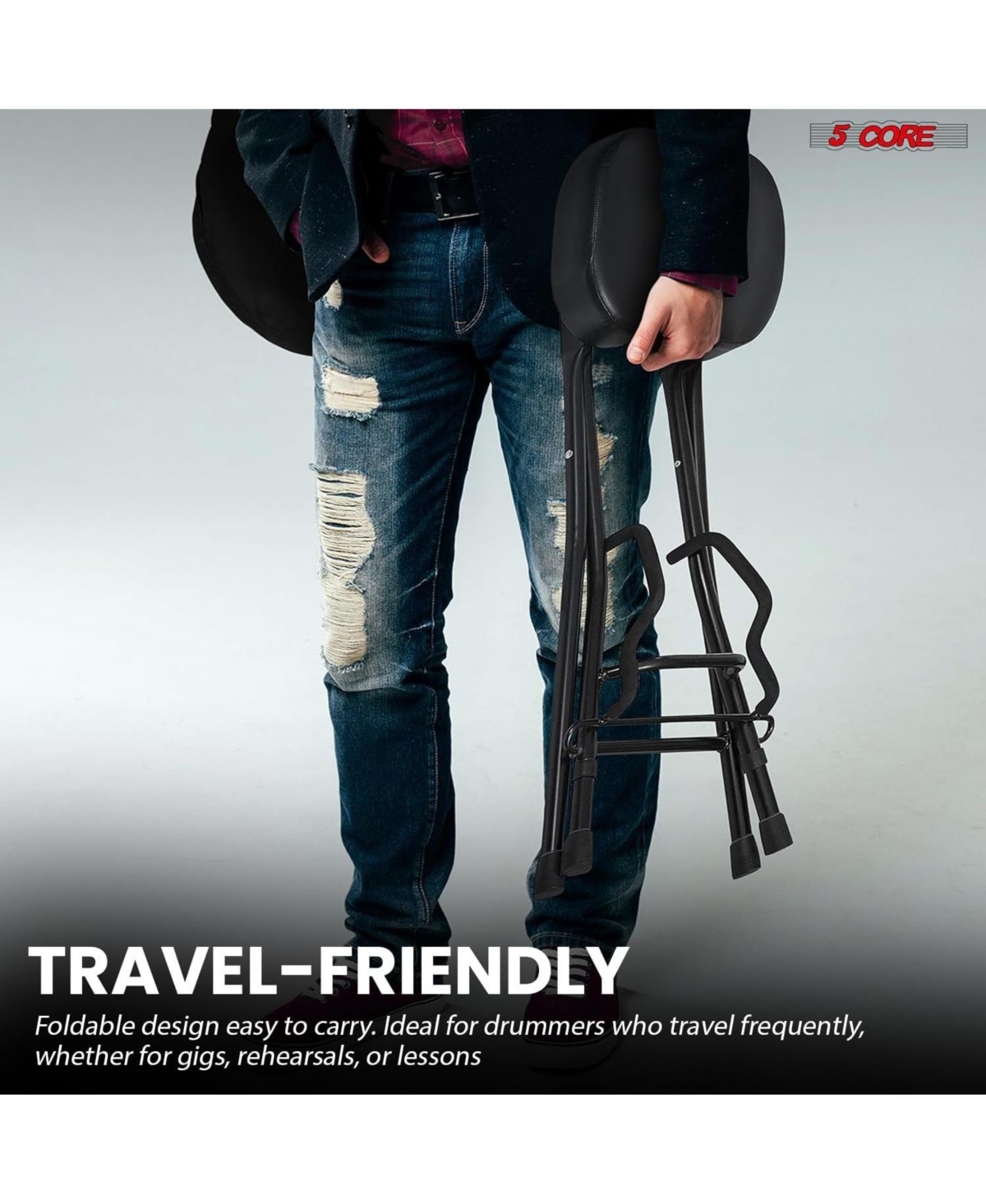 5Core Guitar Stool Adjustable Backrest Piano Chair 3.15" Padded Seat Music Stand