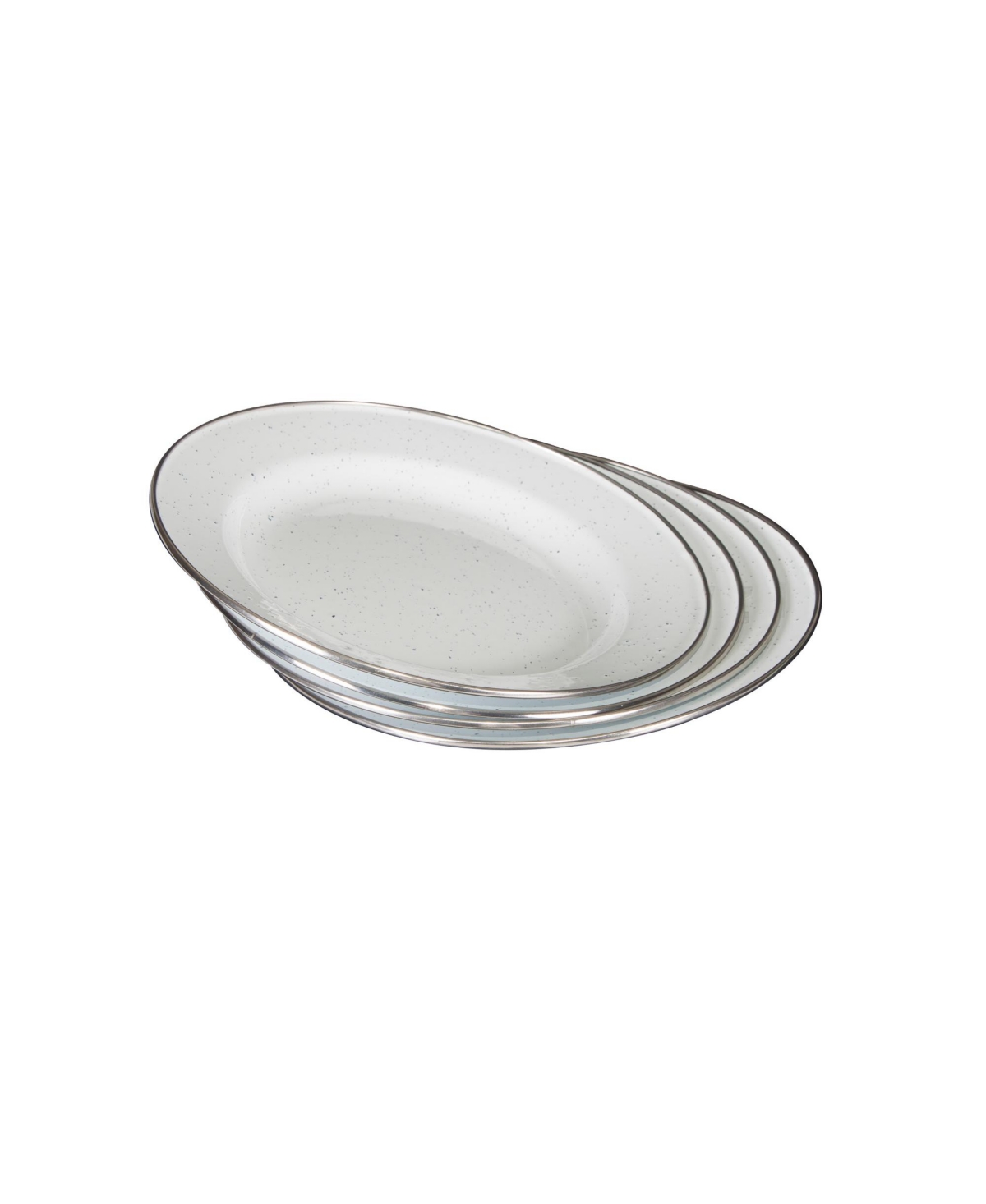 Stansport Deluxe 24-Piece Enamel Tableware Set - White - White base with silver rim