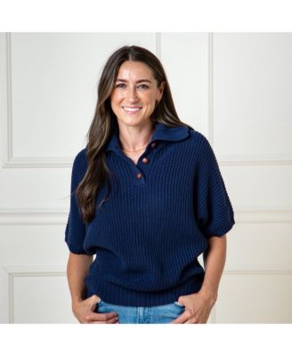 Women's Organic Short Sleeve Spread Collar Sweater