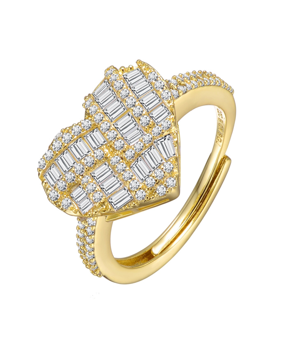 Sterling Silver 14k Gold Plated Cubic Zirconia Puffed Heart Ring - Gold