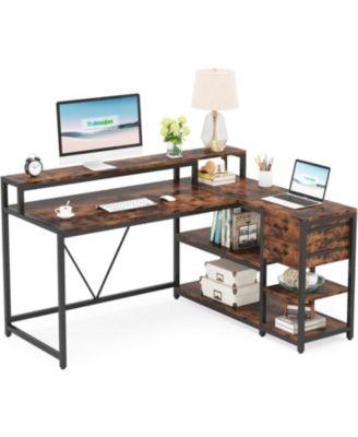 55-inches Reversible L Shaped Desk with Drawer, Modern White L Corner Desk Home Office Table, Wooden and Metal PC Desk