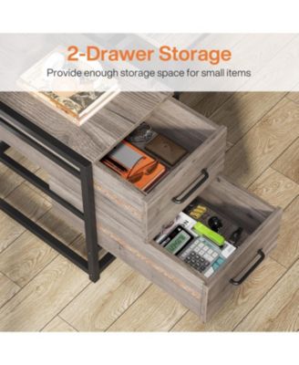 55 Inch Computer Desk with 2 Drawers and Storage Shelves, Rustic Office Desk with Hutch, Study Writing Gaming Table Laptop Workstation