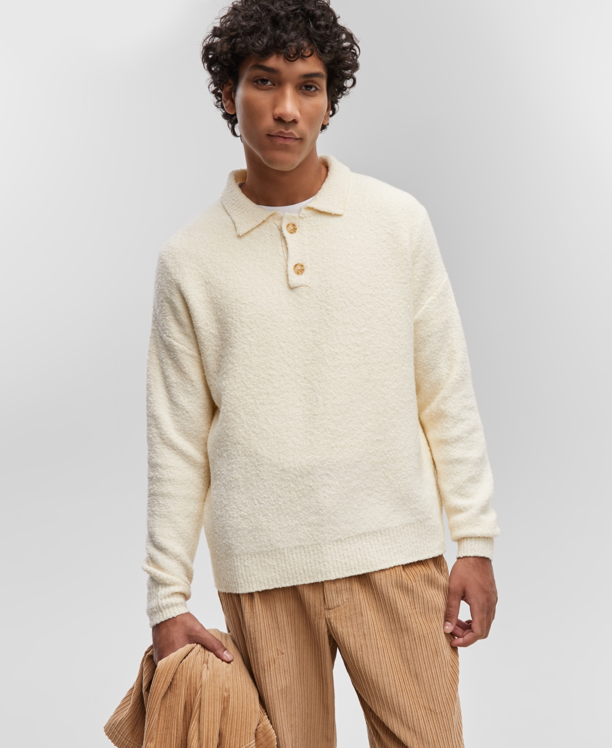 MODE OF ONE MEN'S LONG-SLEEVE POLO SWEATER, CREATED FOR MACY'S 
