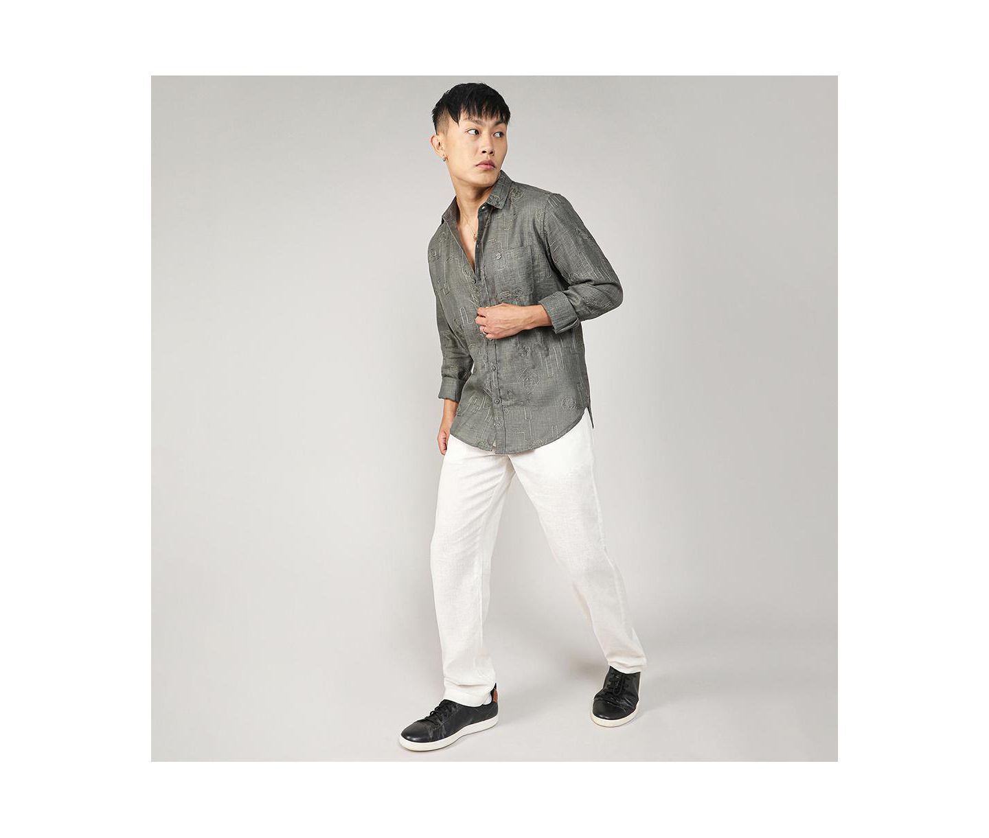 Мужская рубашка Cahoot Campus Sutra Olive Green Embroidered One-Lined — фото 5