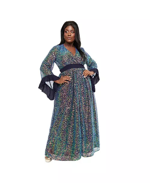 plus size long sleeve empire waist maxi dress