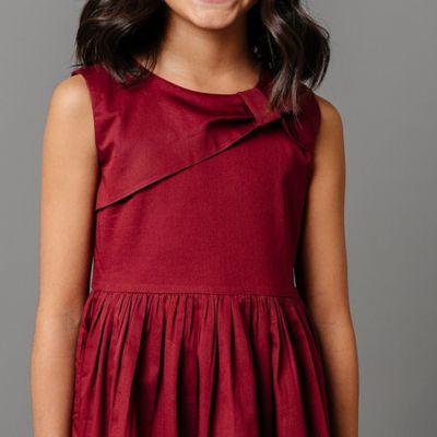 Little Girls Asymmetrical Bow Sateen Party Dress