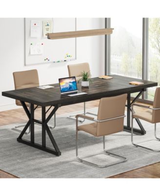 6FT Conference Table, 70.86 L x 31.49 W x 29.52 H Inches Rectangle Meeting Room Table, Rustic Wood Seminar Table Executive Desk