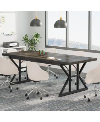 6FT Conference Table, 70.86 L x 31.49 W x 29.52 H Inches Rectangle Meeting Room Table, Rustic Wood Seminar Table Executive Desk