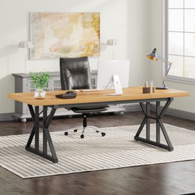 6FT Conference Table, 70.86 L x 31.49 W x 29.52 H Inches Rectangle Meeting Room Table, Rustic Wood Seminar Table Executive Desk