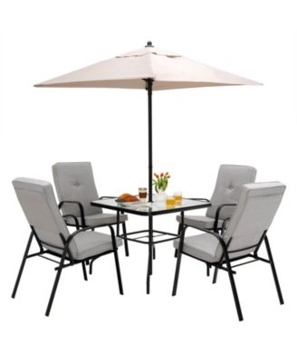 35 Inch Patio Dining Square Tempered Glass Table with Umbrella Hole