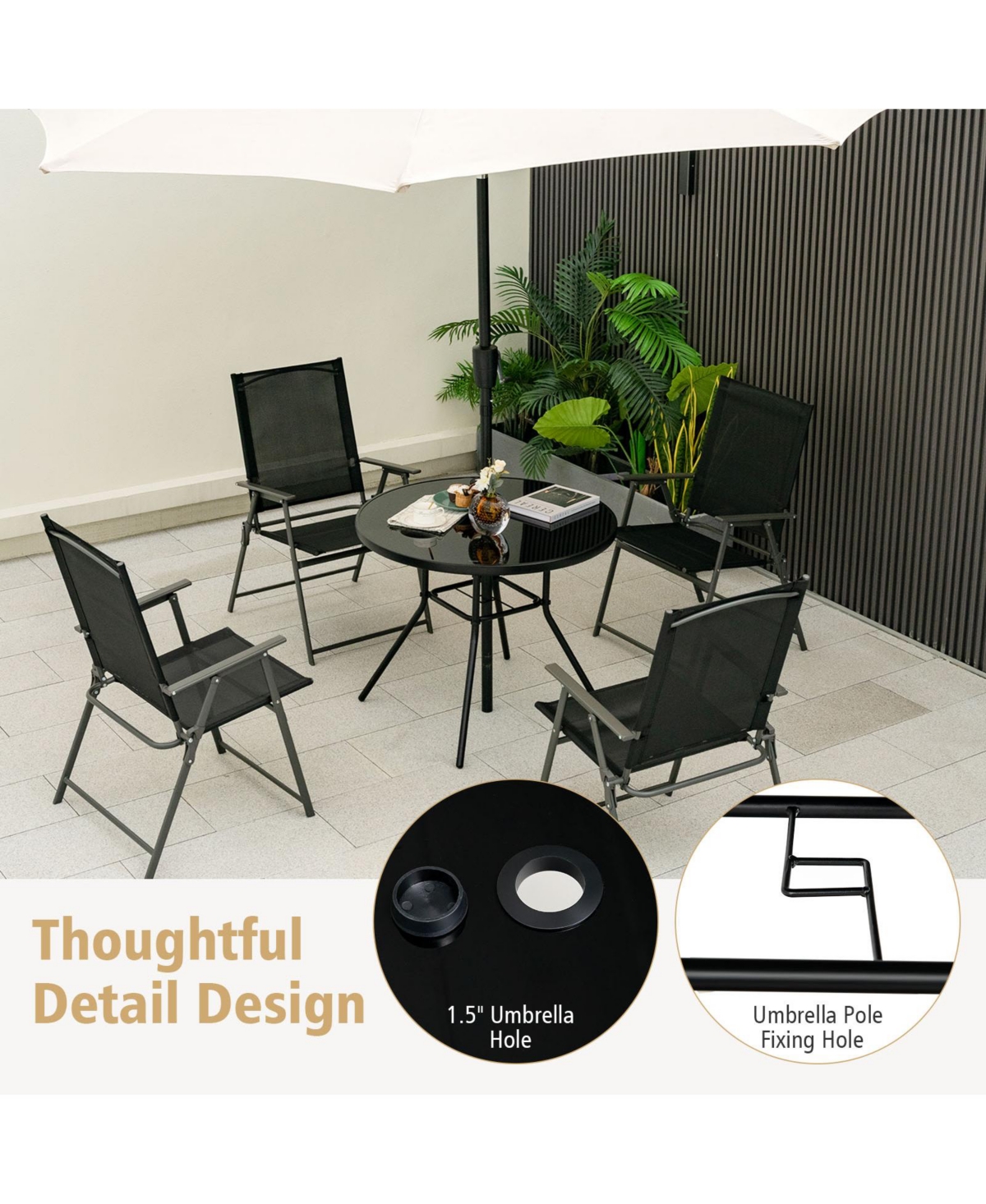 Sugift 34 Inch Patio Dining Table with 1.5 inch Umbrella Hole for Garden