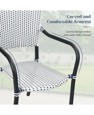 Set of 4 Patio Rattan Stackable Dining Chair with Armrest for Garden