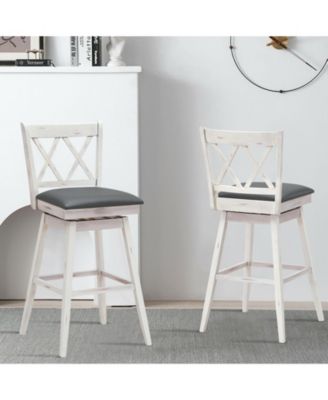 2 Pieces 29 Inch Swivel Counter Height Barstool Set with Rubber Wood Legs