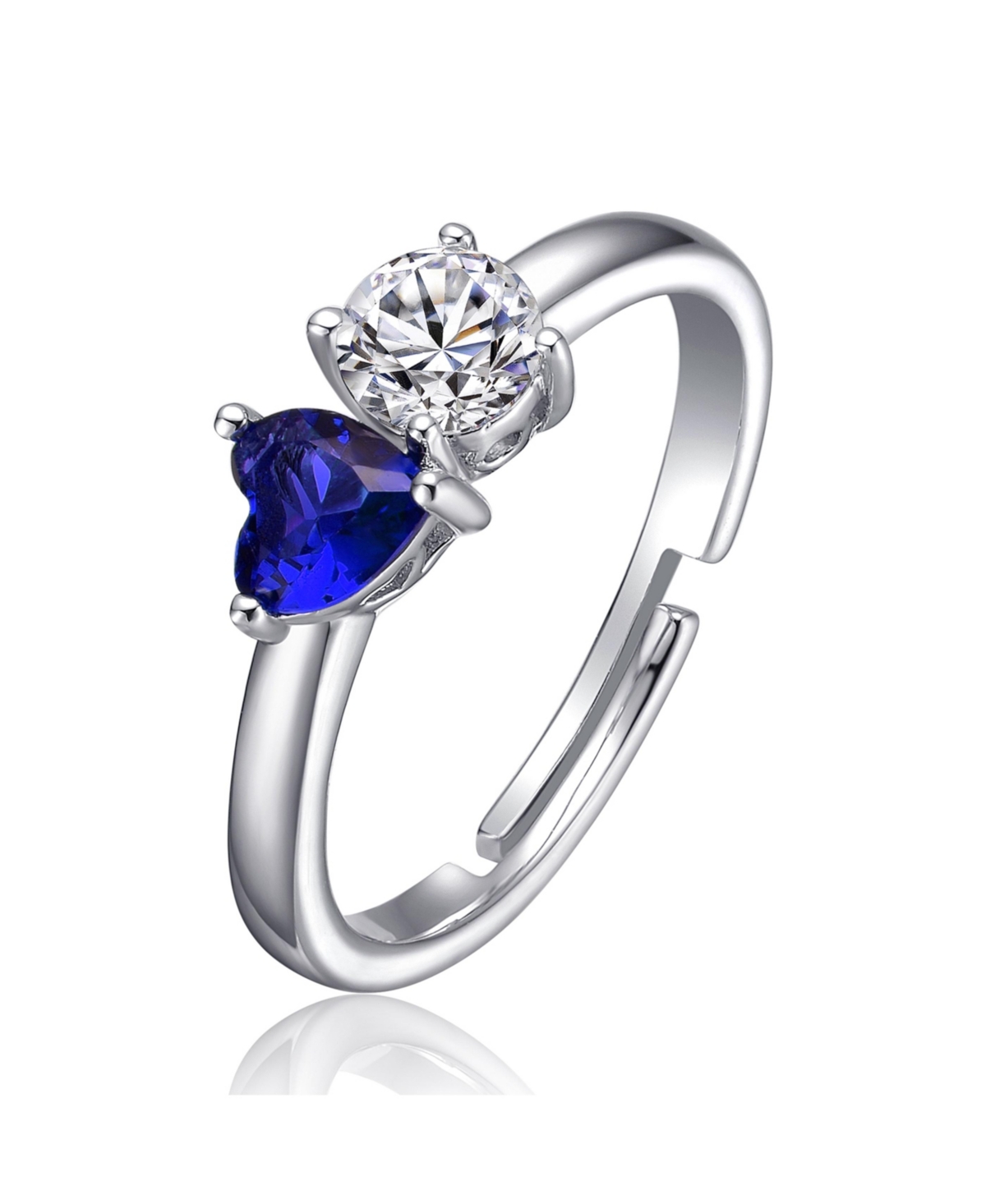 Sterling Silver Cubic Zirconia Two-Stone Heart Promise Ring - Blue