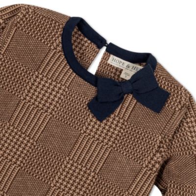 Baby Girls Organic Long Sleeve Bow Detail Intarsia Sweater Dress