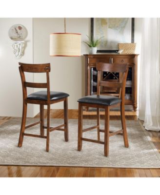 2 Pieces Counter Height Chair Set with Leather Seat and Rubber Wood Legs