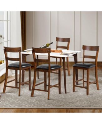 2 Pieces Counter Height Chair Set with Leather Seat and Rubber Wood Legs