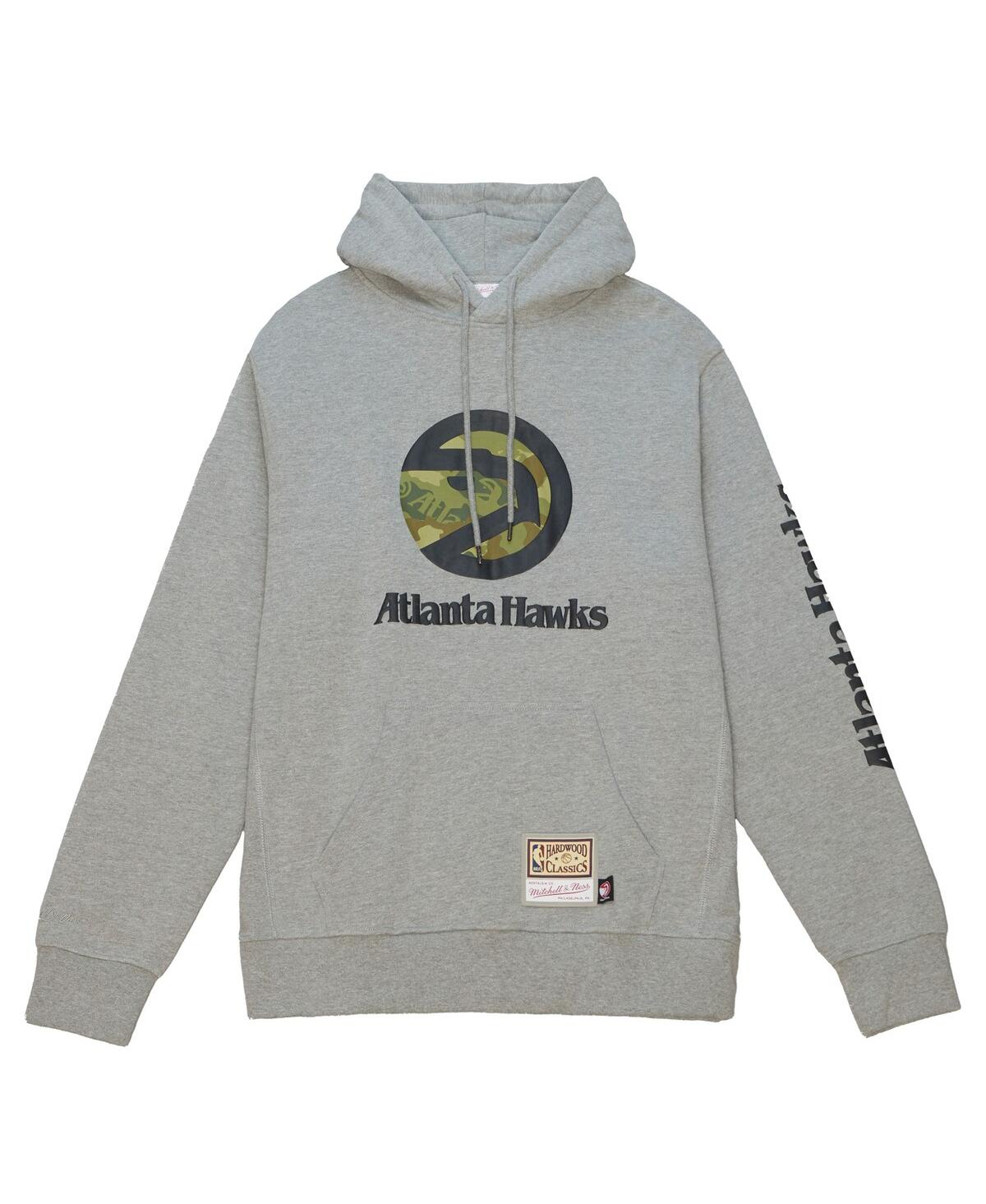 Mitchell & Ness Men'sAtlanta Hawks Hardwood Classics Ghost Camo Pullover Hoodie - Heather Gray