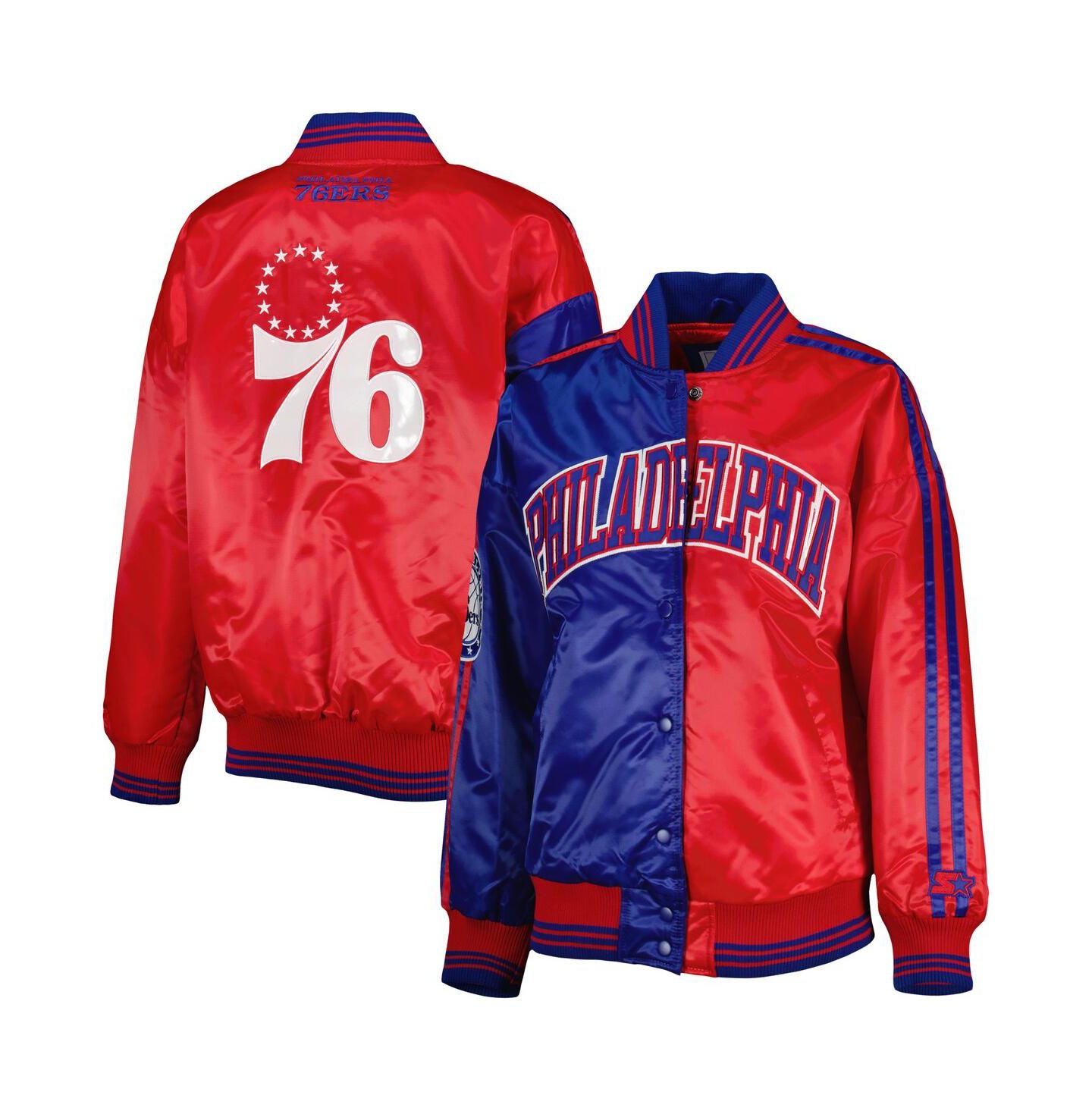 Женская куртка Starter Royal/Red Philadelphia 76ers Split Colorblock Satin Full-Snap Varsity — фото 1