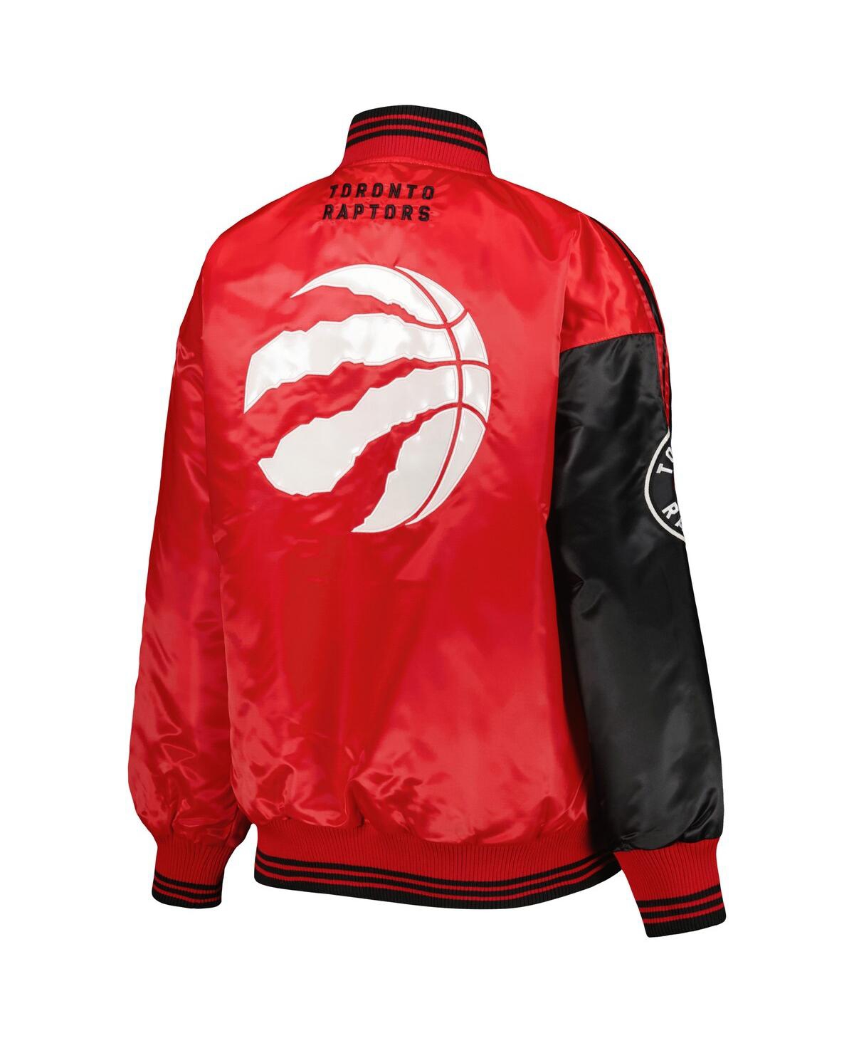 Starter Women's Black/red Toronto Raptors Split Colorblock Satin Full-snap Varsity Jacket In Black,red