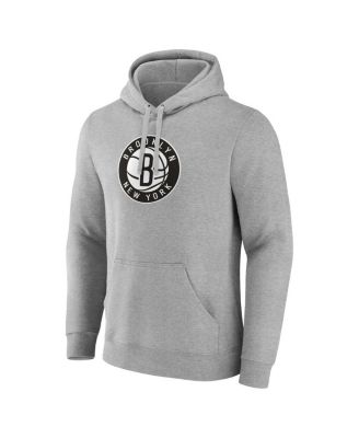 Men's Heather Gray Brooklyn Nets Primary Logo Pullover Hoodie