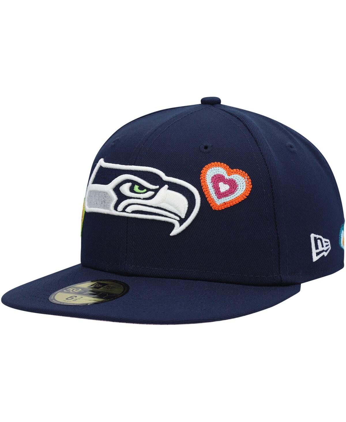 Men's College Navy Seattle Seahawks Chain Stitch Heart 59FIFTY Fitted Hat - Navy