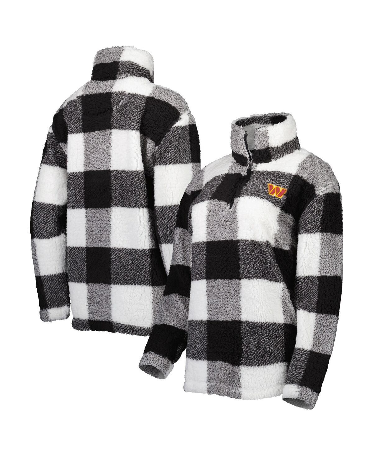 G-III 4HER BY CARL BANKS WOMEN'S BLACK WASHINGTON COMMANDERS SHERPA PLAID QUARTER-ZIP JACKET 